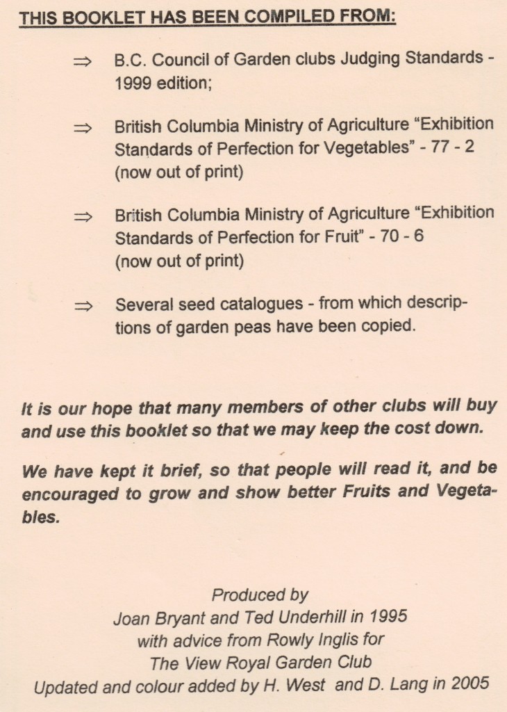 View Royal Garden Club Exhibitor's Handbook for Vegetables and Fruits